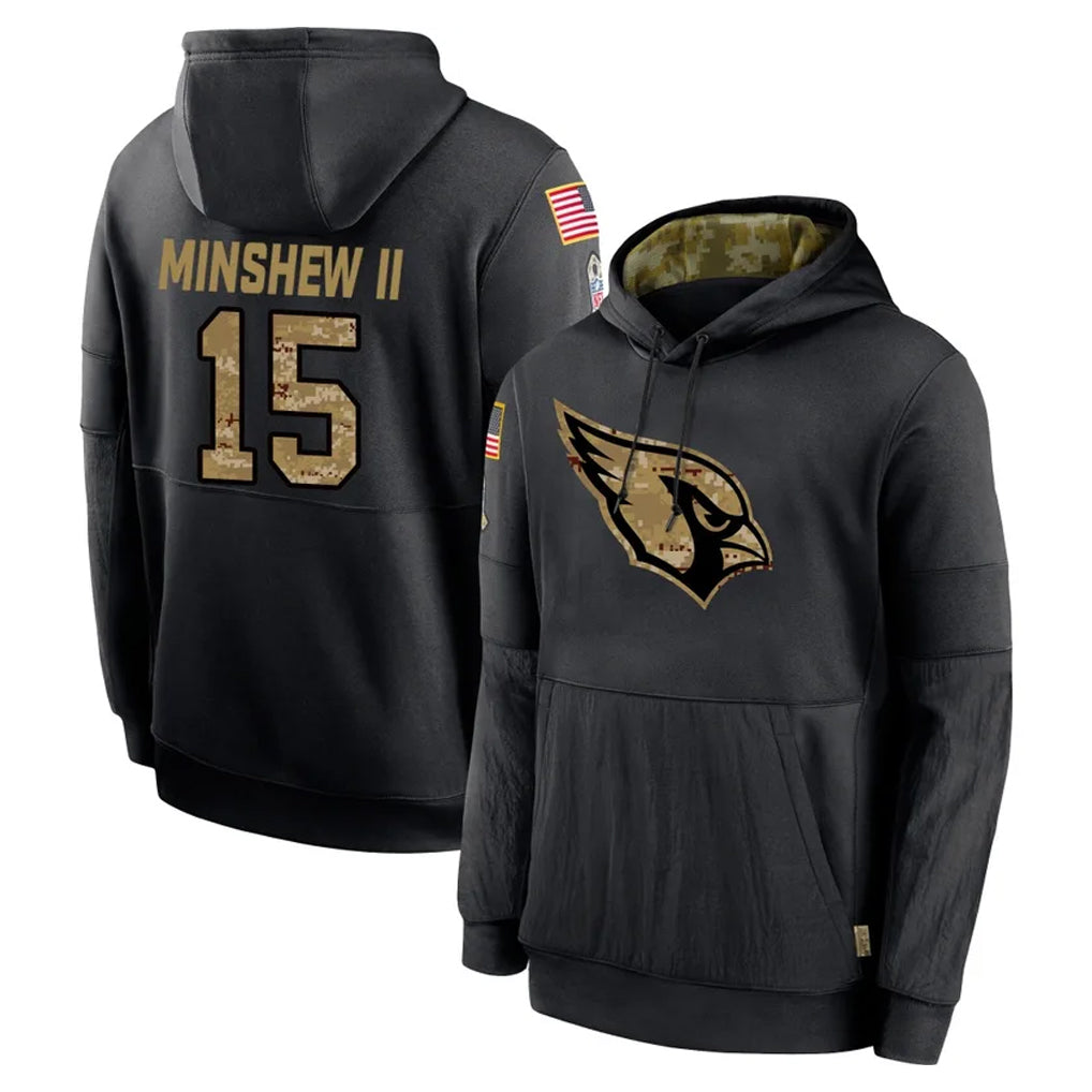 Ncoe A.Cardinals #15 Gardner Minshew II Player Black Salute to Service Sideline Performance Pullover Hoodies Home Game Stitched Jerseys