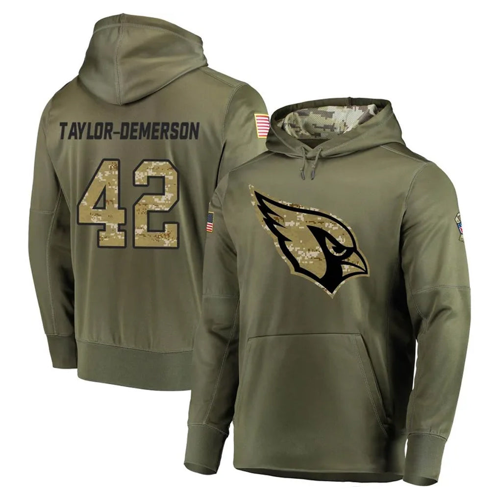 Ncoe A.Cardinals #42 Dadrion Taylor-Demerson Player Olive Salute to Service Pullover Hoodie Home Game Stitched Jerseys