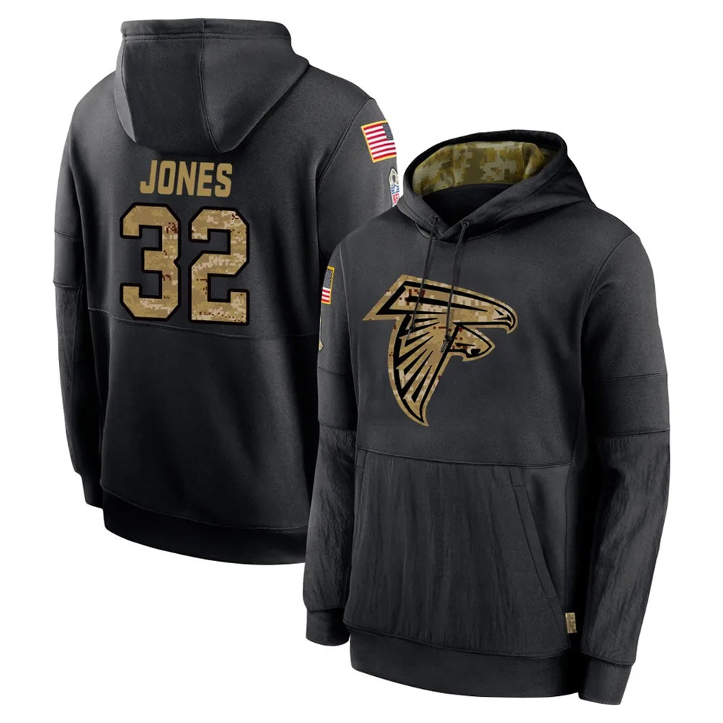 Ncoe A.Falcons #32 Cash Jones Player Black Salute to Service Hoodies Game Stitched Jerseys