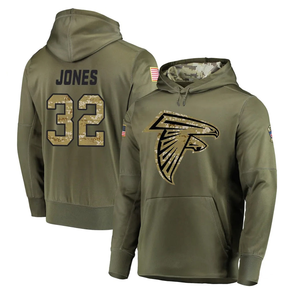 Ncoe A.Falcons #32 Cash Jones Player Olive Salute to Service Hoodies Stitched Jerseys