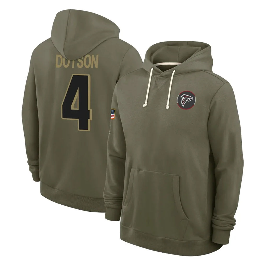 Ncoe A.Falcons #4 Jahan Dotson Player Olive 2025 Salute to Service Hoodies Stitched Jerseys