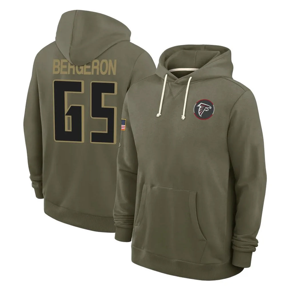 Ncoe A.Falcons #65 Matthew Bergeron Player Olive 2025 Salute to Service Hoodies Stitched Jerseys