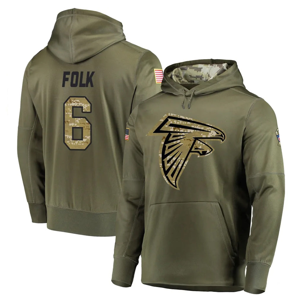 Ncoe A.Falcons #6 Nick Folk Player Olive Salute to Service Hoodies Stitched Jerseys