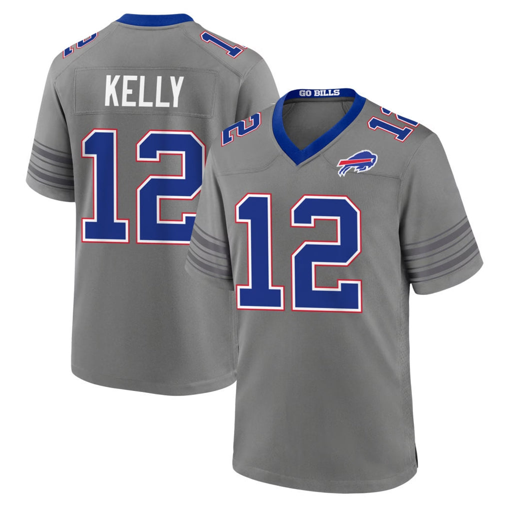 Ncoe B.Bills #12 Jim Kelly Player Gray Nickel City Home Game Stitched Jerseys