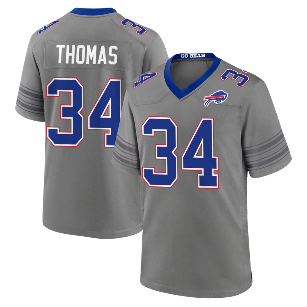 Ncoe B.Bills #34 Thurman Thomas Player Gray Nickel City Home Game Stitched Jerseys