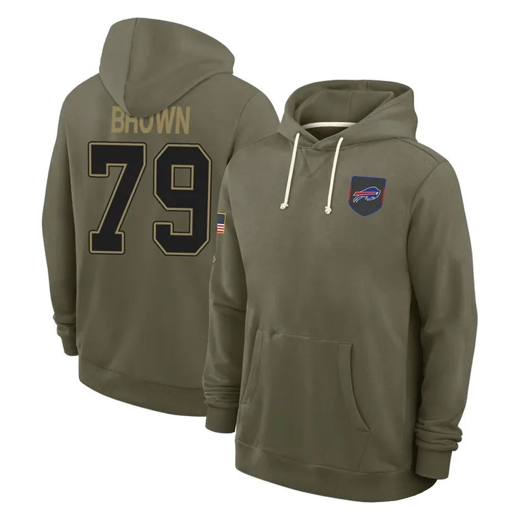 Ncoe B.Bills #79 Spencer Brown Player Olive 2025 Salute to Service Hoodies Stitched Jerseys