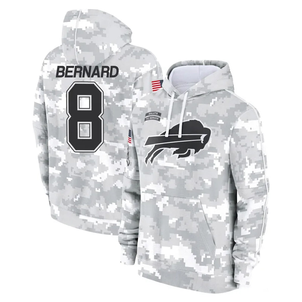 Ncoe B.Bills #8 Terrel Bernard Player Arctic Camo Salute to Service Hoodies Stitched Jerseys