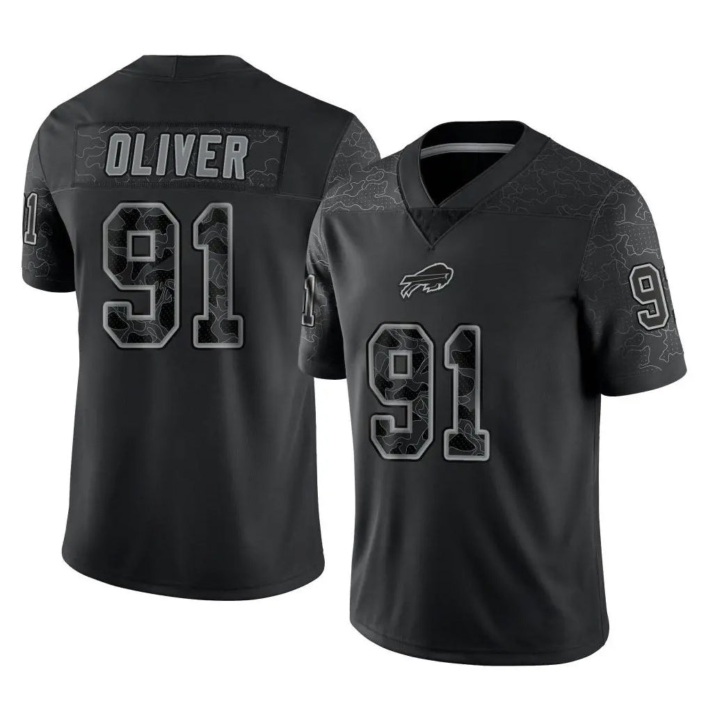 Ncoe B.Bills #91 Ed Oliver Player Black RFLCTV Limited Stitched Jerseys