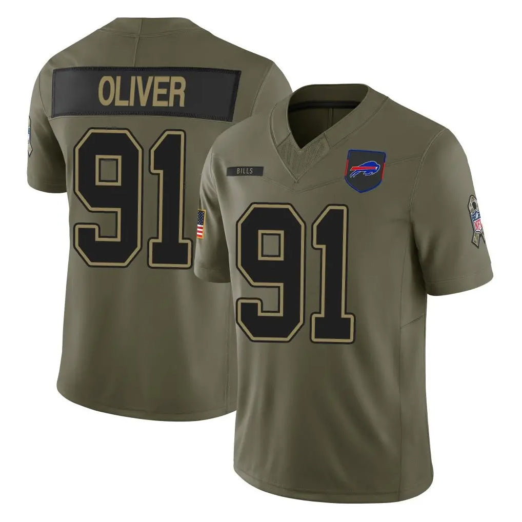 Ncoe B.Bills #91 Ed Oliver Player Olive Salute To Service Limited Game Stitched Jerseys