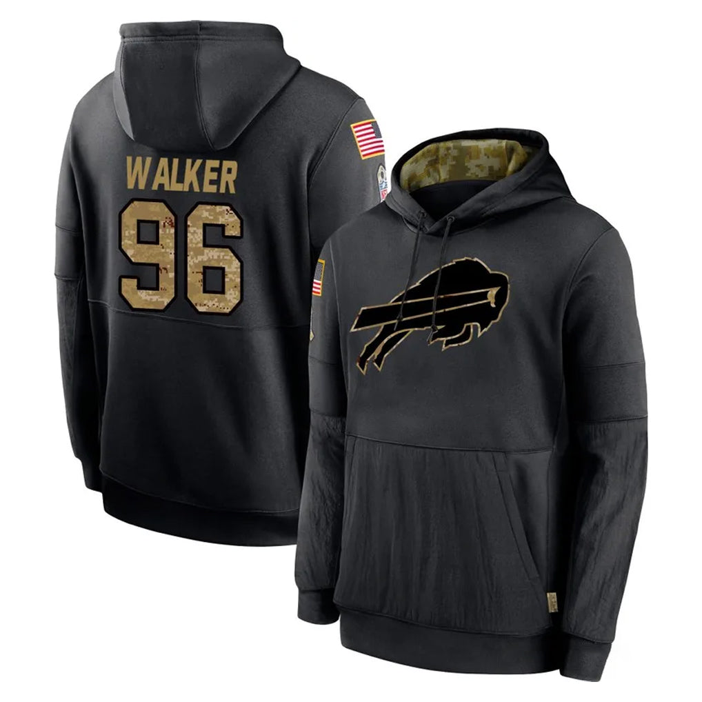 Ncoe B.Bills #96 Deone Walker Player Black Salute to Service Hoodies Stitched Jersey