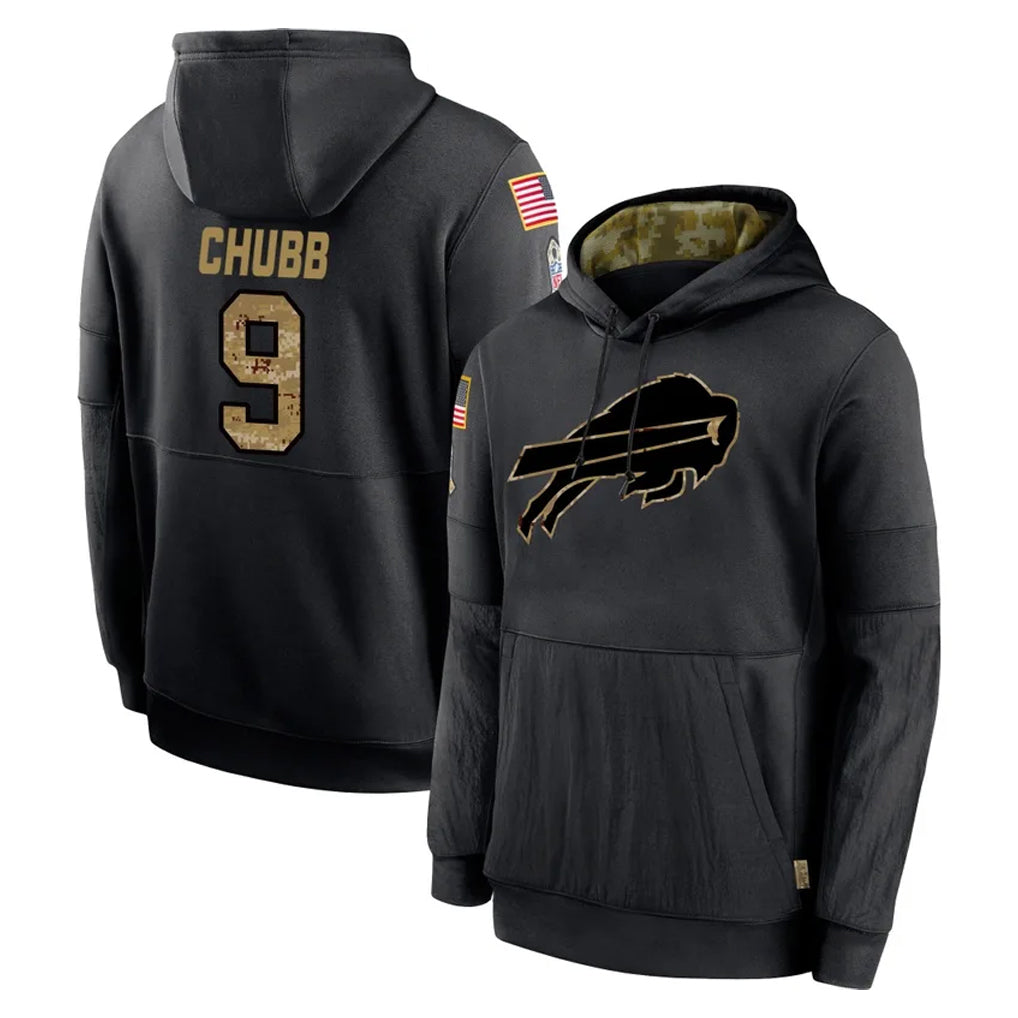 Ncoe B.Bills #9 Bradley Chubb Player Black Salute to Service Hoodies Stitched Jersey