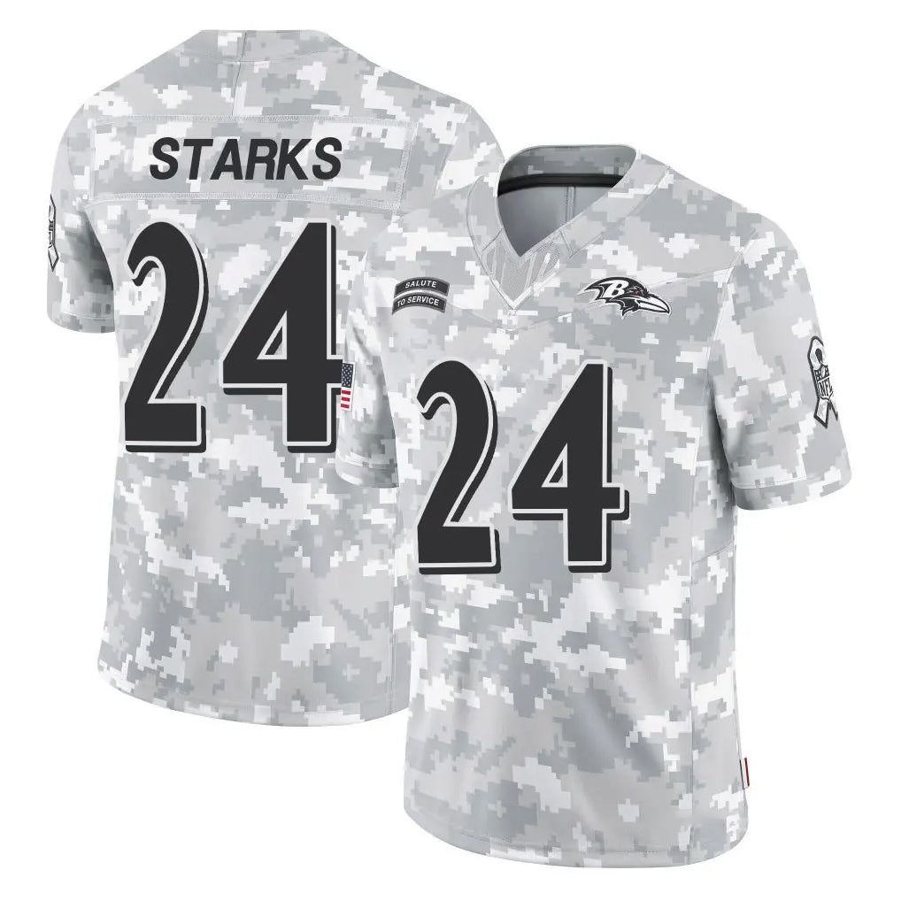 Ncoe B.Ravens #24 Malaki Starks Player Arctic Camo Salute to Service Limited Stitched Jerseys