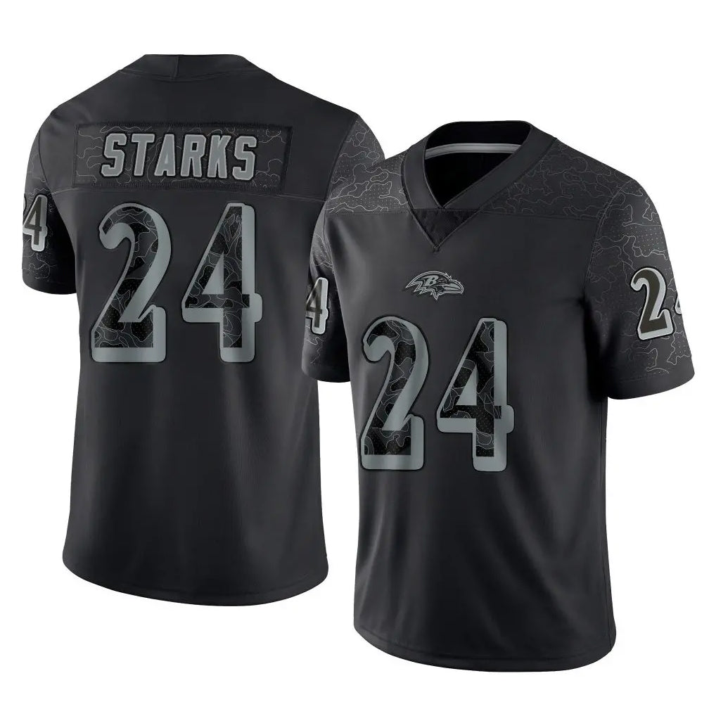 Ncoe B.Ravens #24 Malaki Starks Player Black REFLECTIVE Limited Stitched Jerseys