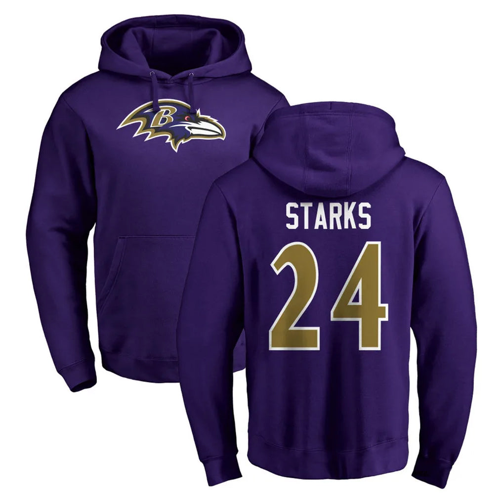 Ncoe B.Ravens #24 Malaki Starks Player Purple Salute to Service Pullover Hoodie Stitched Jerseys