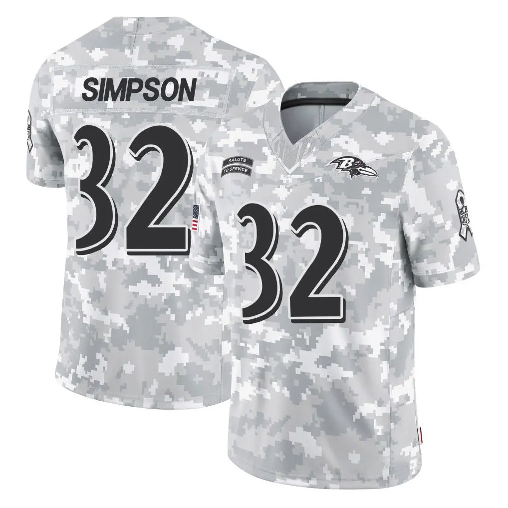 Ncoe B.Ravens #32 Trenton Simpson Player Arctic Camo Salute to Service Limited Stitched Jerseys