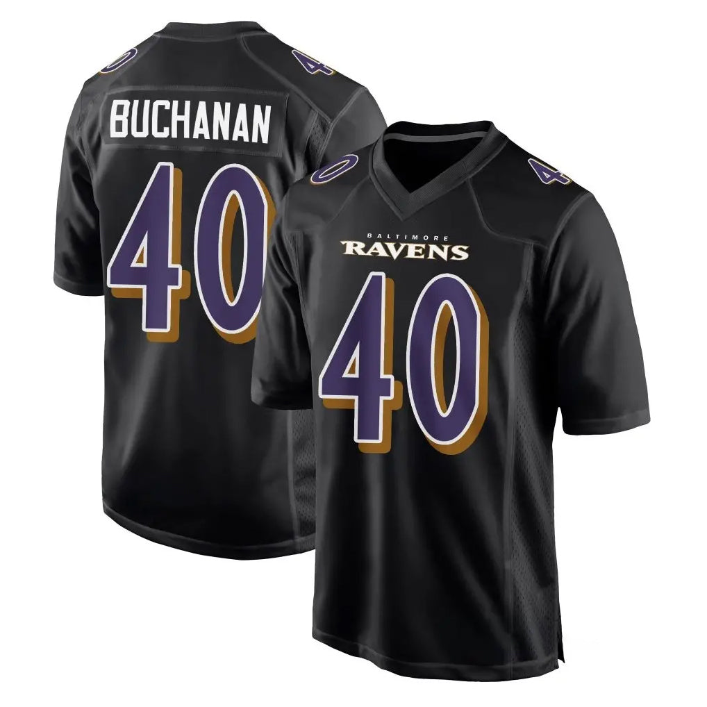 Ncoe B.Ravens #40 Teddye Buchanan Player Black Carbon Fashion Home Game Stitched Jerseys