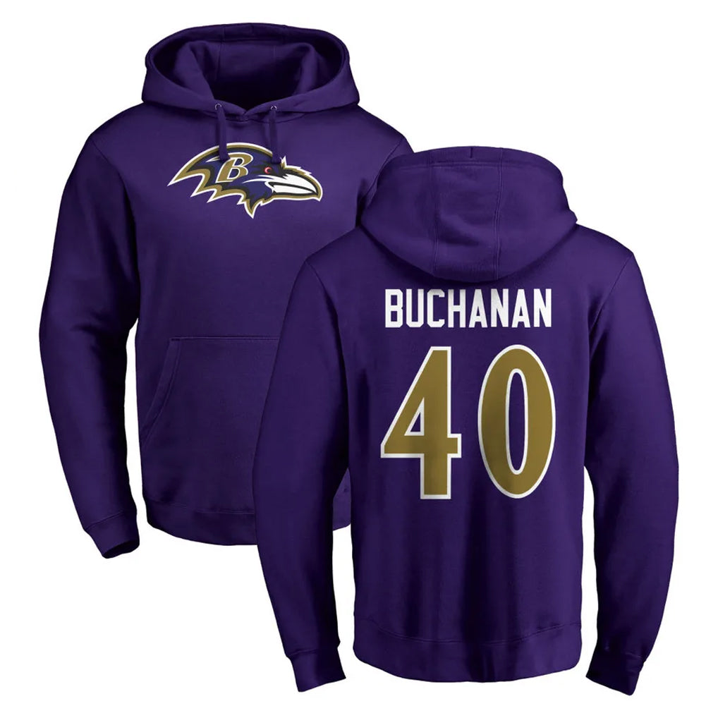 Ncoe B.Ravens #40 Teddye Buchanan Player Purple Salute to Service Pullover Hoodie Stitched Jerseys