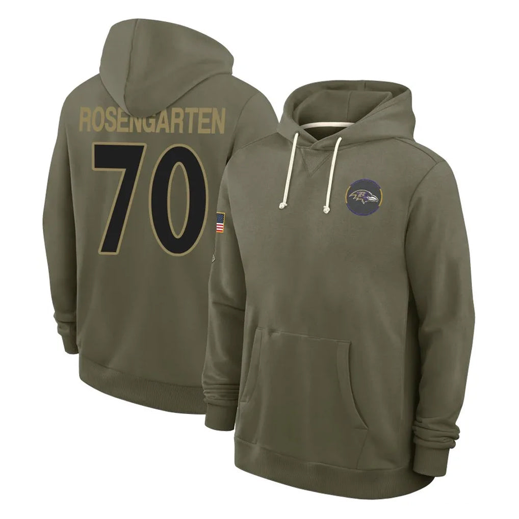 Ncoe B.Ravens #70 Roger Rosengarten Player Olive Salute to Service Hoodie Stitched Jerseys