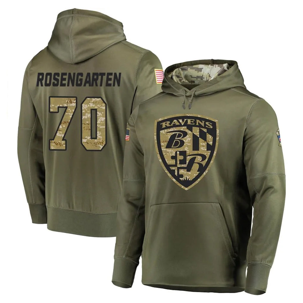 Ncoe B.Ravens #70 Roger Rosengarten Player Olive Salute to Service Pullover Hoodie Stitched Jerseys
