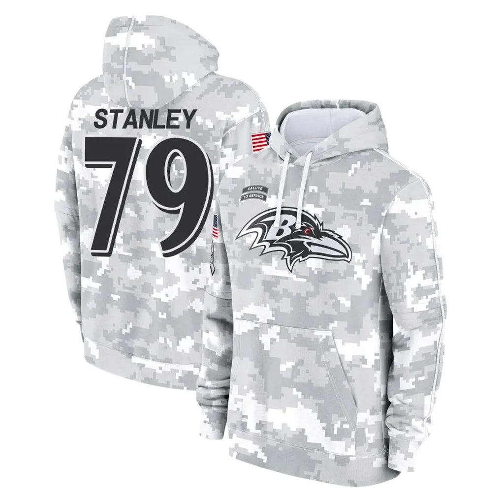Ncoe B.Ravens #79 Ronnie Stanley Player Arctic Camo Salute to Service Pullover Hoodie Stitched Jerseys