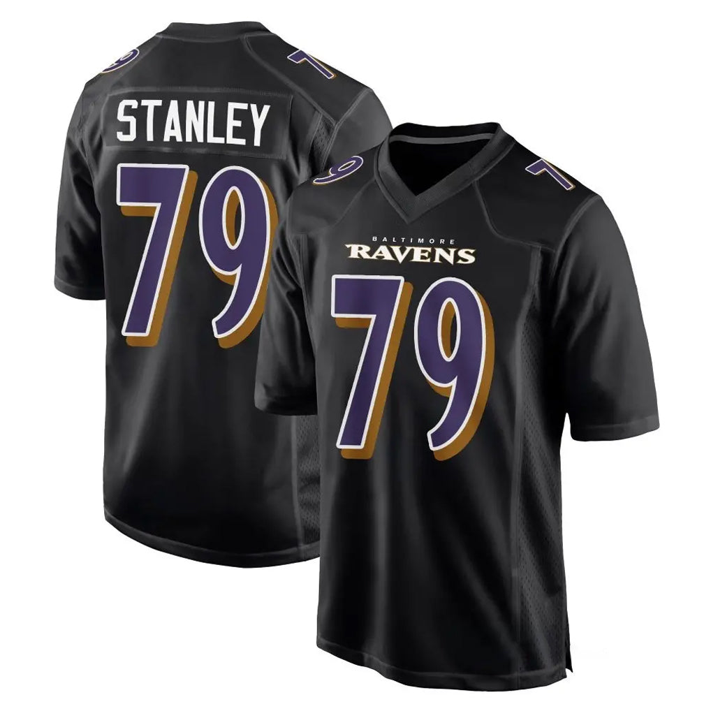 Ncoe B.Ravens #79 Ronnie Stanley Player Black Carbon Fashion Home Game Stitched Jerseys
