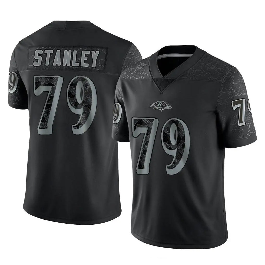 Ncoe B.Ravens #79 Ronnie Stanley Player Black REFLECTIVE Limited Stitched Jerseys