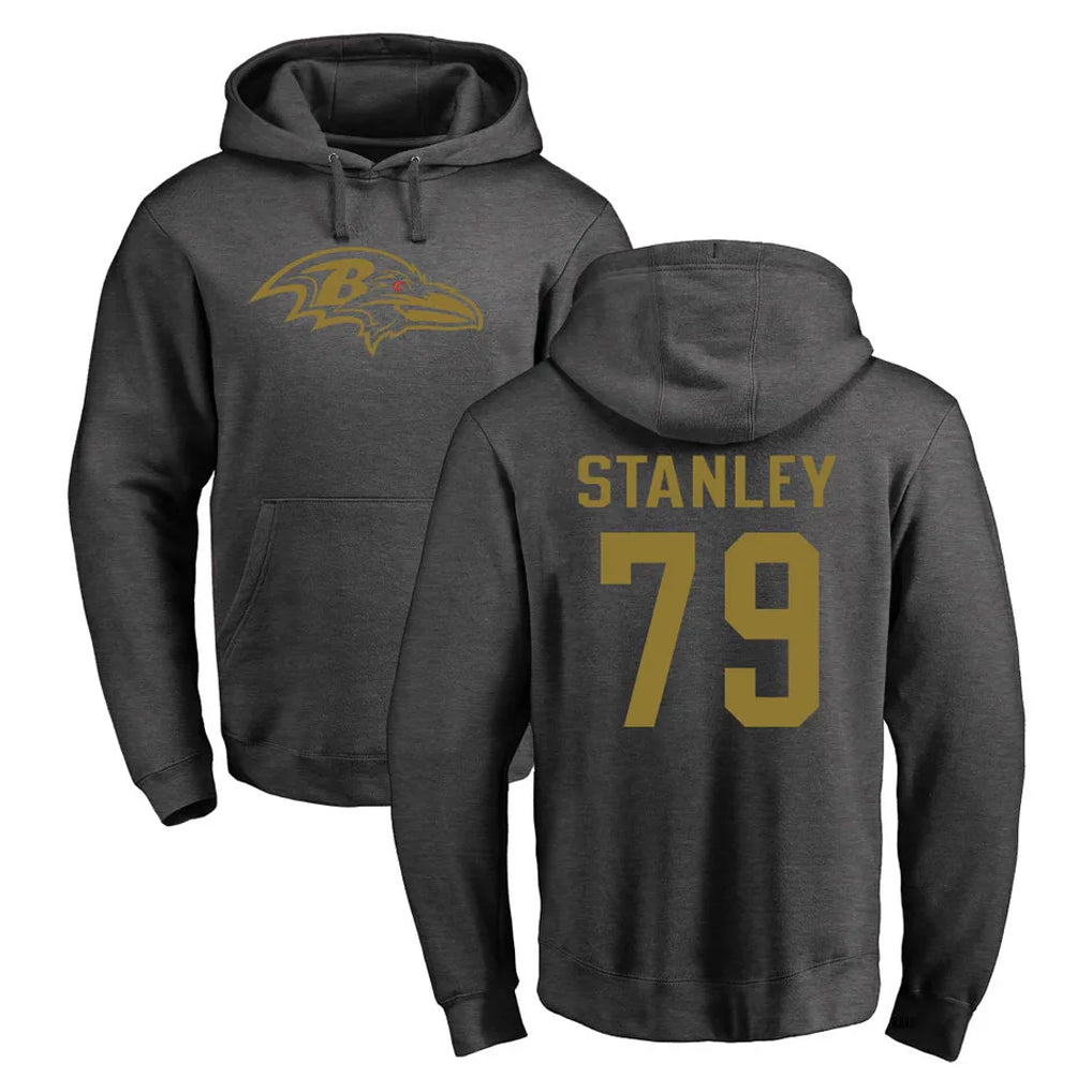 Ncoe B.Ravens #79 Ronnie Stanley Player Gray LOGO Pullover Hoodie Stitched Jerseys