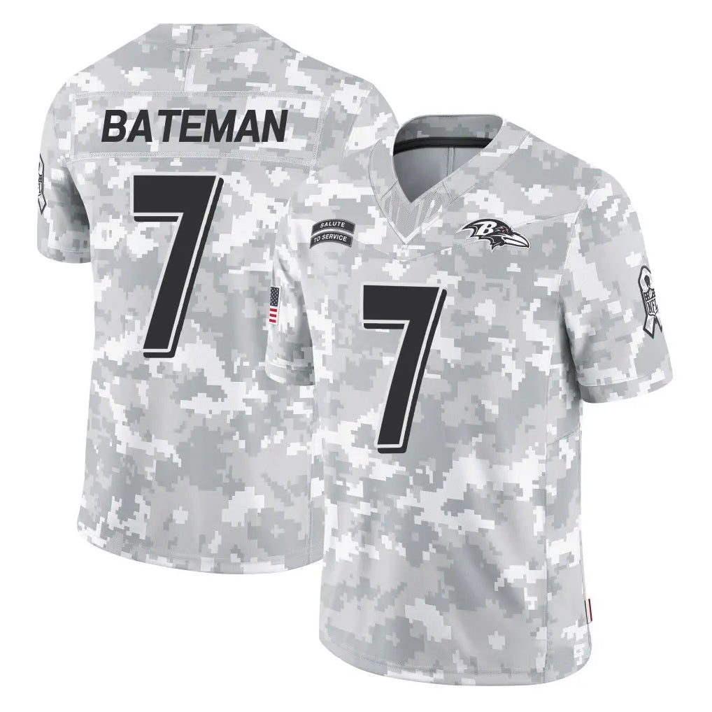 Ncoe B.Ravens #7 Rashod Bateman Player Arctic Camo Salute to Service Limited Stitched Jerseys