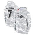 Ncoe B.Ravens #7 Rashod Bateman Player Arctic Camo Salute to Service Pullover Hoodie Stitched Jerseys