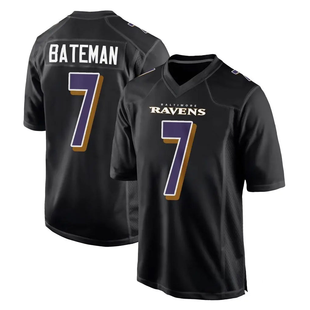 Ncoe B.Ravens #7 Rashod Bateman Player Black Carbon Fashion Home Game Stitched Jerseys