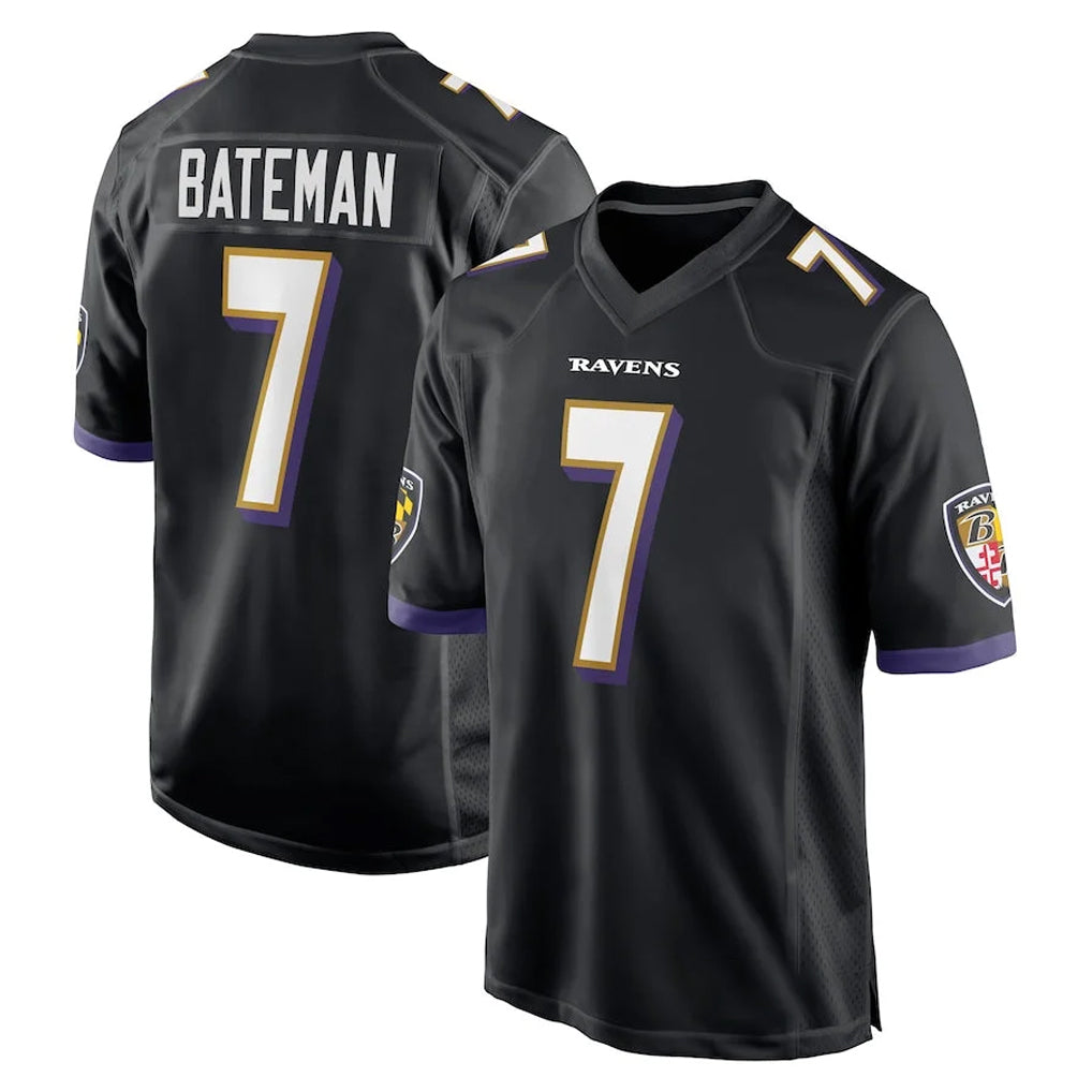 Ncoe B.Ravens #7 Rashod Bateman Player Black Home Game Stitched Jerseys