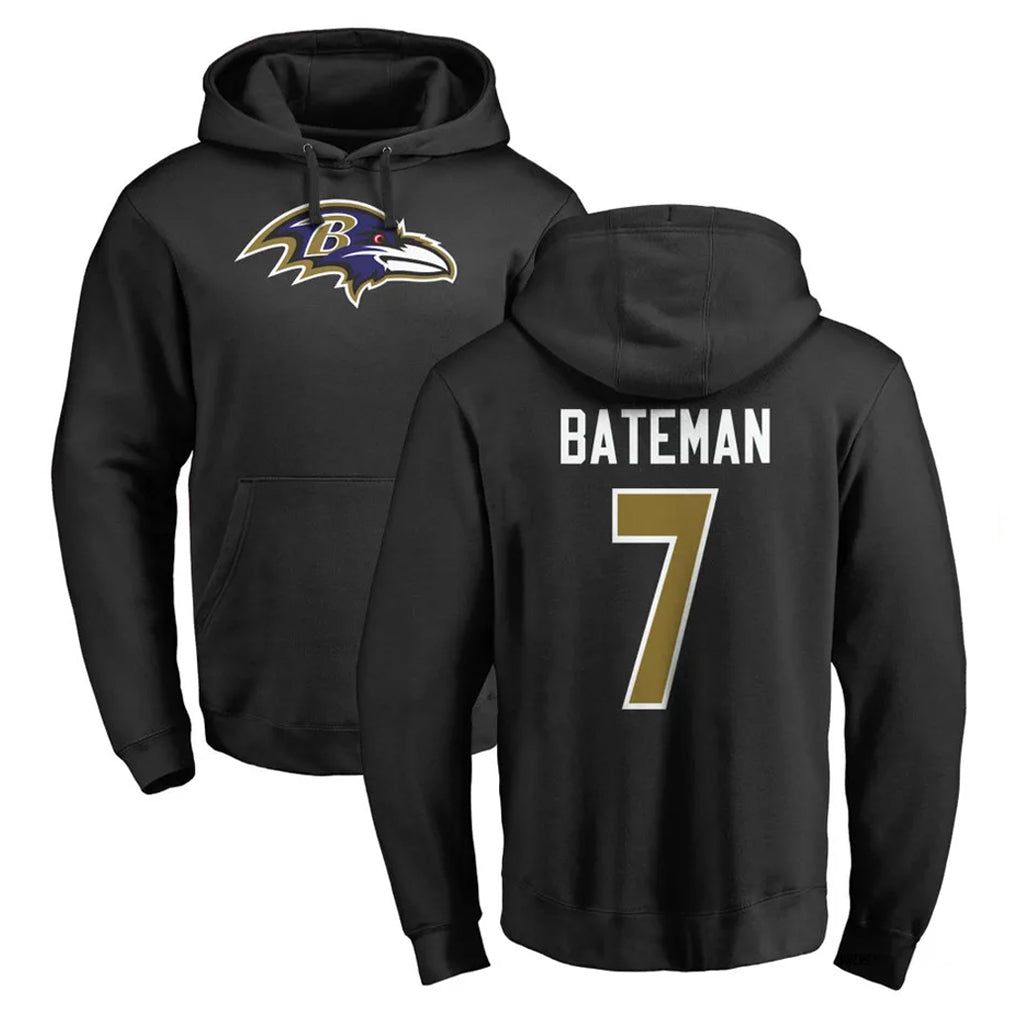 Ncoe B.Ravens #7 Rashod Bateman Player Black Pullover Hoodie Stitched Jerseys