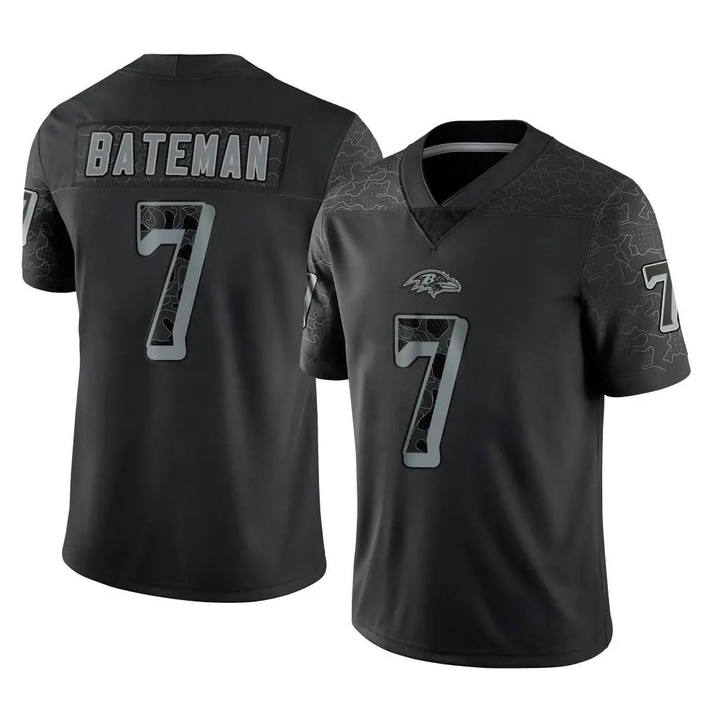 Ncoe B.Ravens #7 Rashod Bateman Player Black REFLECTIVE Limited Stitched Jerseys