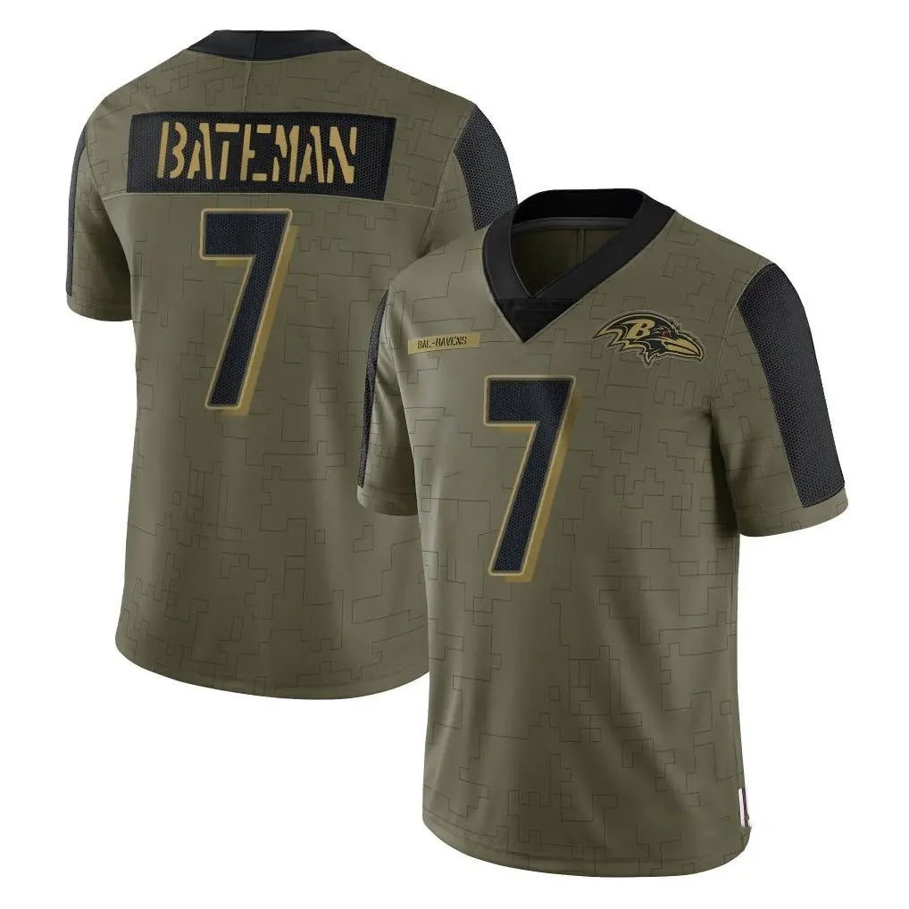 Ncoe B.Ravens #7 Rashod Bateman Player Olive Salute To Service Limited Game Stitched Jerseys