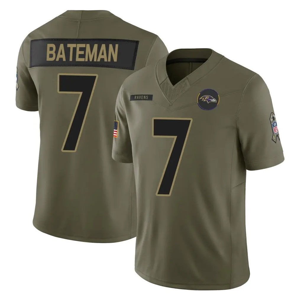 Ncoe B.Ravens #7 Rashod Bateman Player Olive Salute To Service Limited Home Game Stitched Jerseys