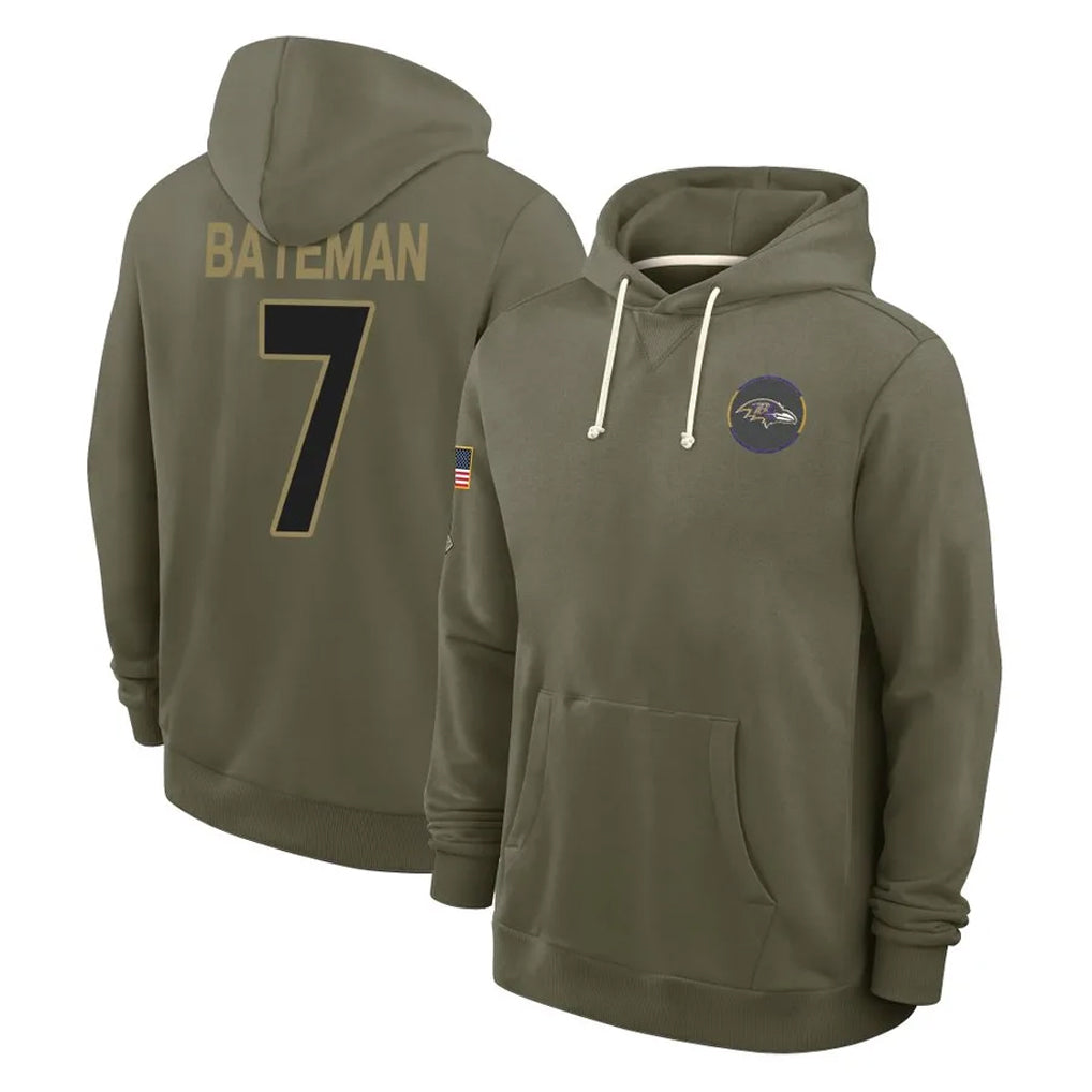 Ncoe B.Ravens #7 Rashod Bateman Player Olive Salute to Service Hoodie Stitched Jerseys