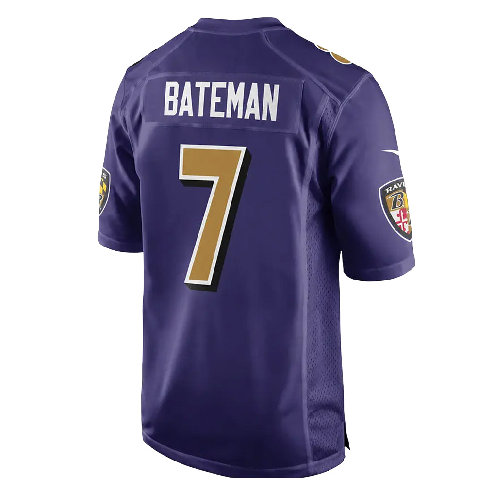 Ncoe B.Ravens #7 Rashod Bateman Player Purple Color Rush Home Game Stitched Jerseys