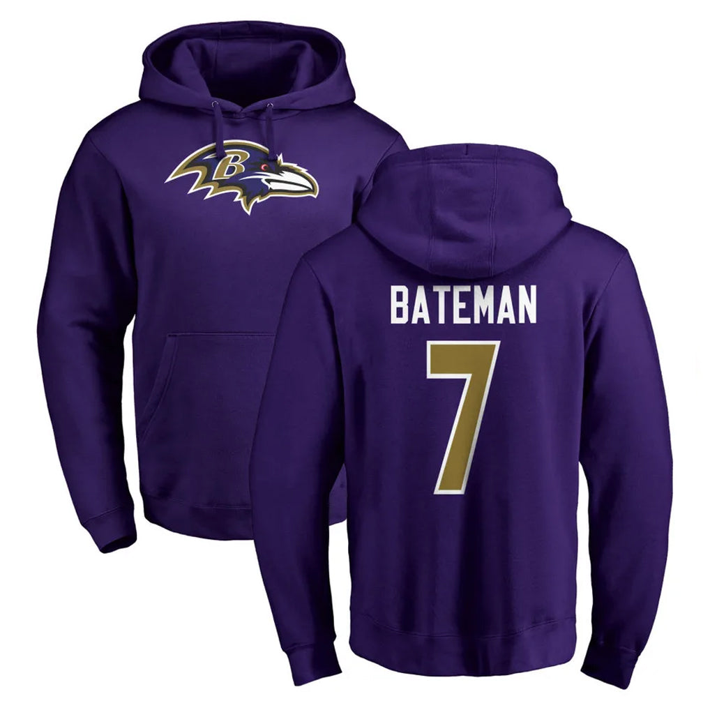Ncoe B.Ravens #7 Rashod Bateman Player Purple Salute to Service Pullover Hoodie Stitched Jerseys