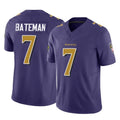 Ncoe B.Ravens #7 Rashod Bateman Player Purple Vapor F.U.S.E. Limited Stitched Jerseys