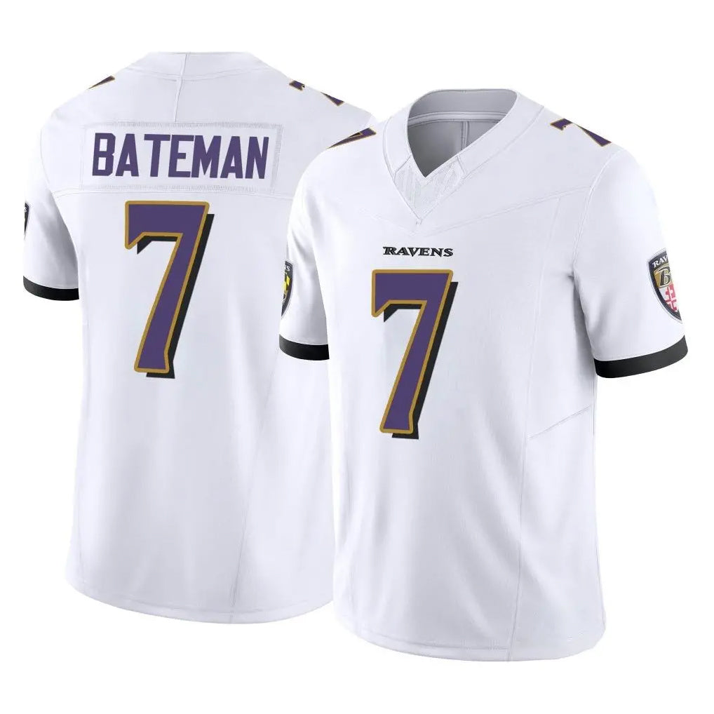 Ncoe B.Ravens #7 Rashod Bateman Player White Vapor F.U.S.E. Limited Home Game Stitched Jerseys