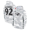 Ncoe B.Ravens #92 Nnamdi Madubuike Player Arctic Camo Salute to Service Pullover Hoodie Stitched Jerseys