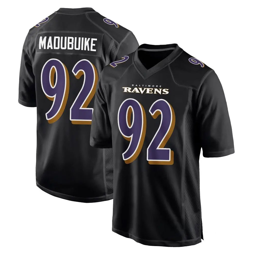 Ncoe B.Ravens #92 Nnamdi Madubuike Player Black Carbon Fashion Home Game Stitched Jerseys