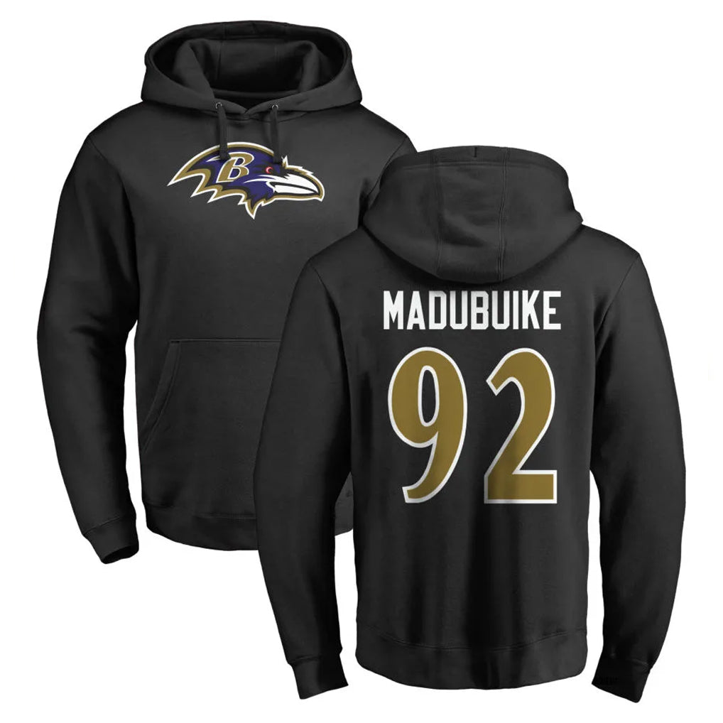 Ncoe B.Ravens #92 Nnamdi Madubuike Player Black Pullover Hoodie Stitched Jerseys