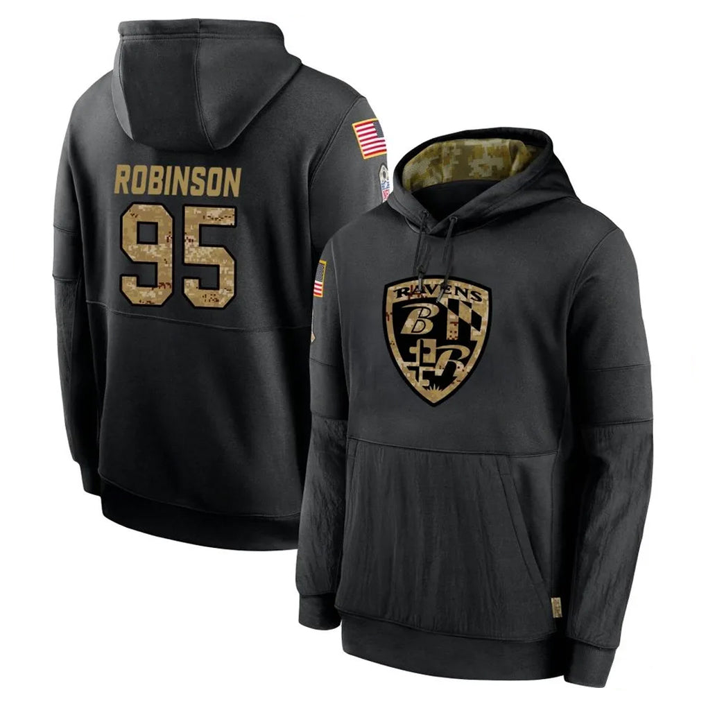 Ncoe B.Ravens #95 Tavius Robinson Player Black Salute to Service Pullover Hoodie Stitched Jerseys