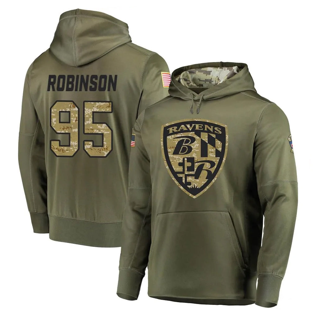 Ncoe B.Ravens #95 Tavius Robinson Player Olive Salute to Service Pullover Hoodie Stitched Jerseys