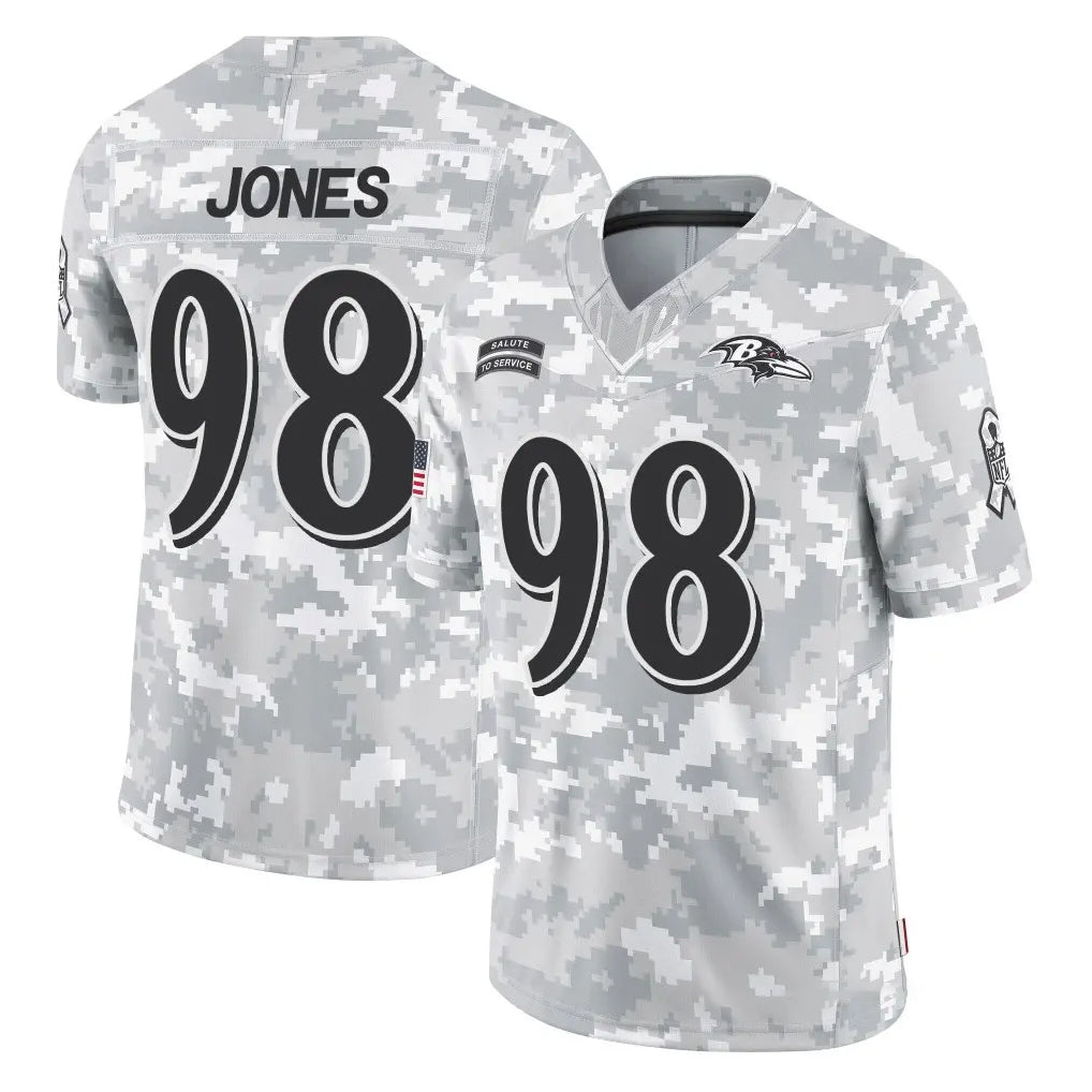 Ncoe B.Ravens #98 Travis Jones Player Arctic Camo Salute to Service Limited Stitched Jerseys