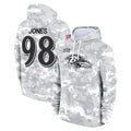Ncoe B.Ravens #98 Travis Jones Player Arctic Camo Salute to Service Pullover Hoodie Stitched Jerseys