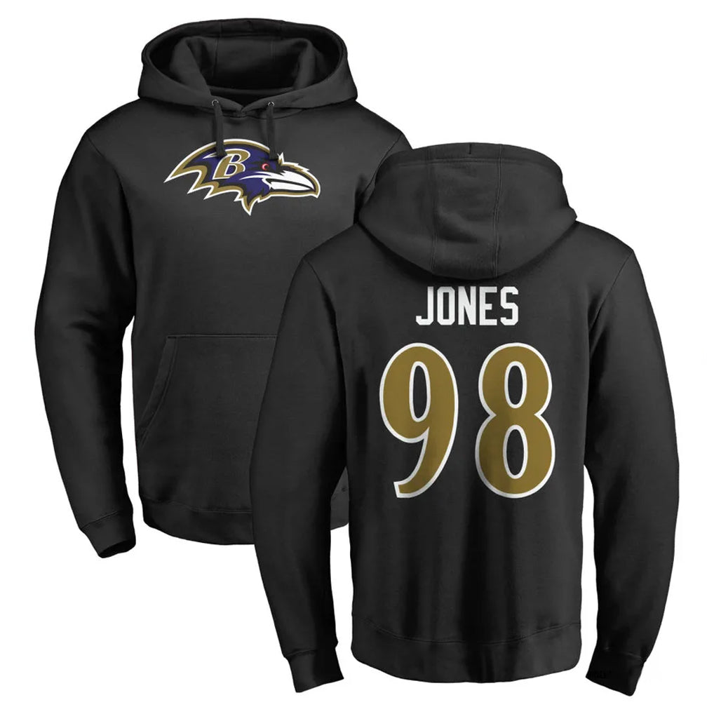 Ncoe B.Ravens #98 Travis Jones Player Black Pullover Hoodie Stitched Jerseys