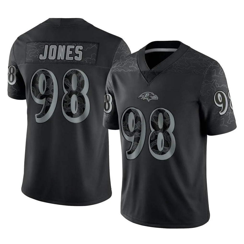 Ncoe B.Ravens #98 Travis Jones Player Black REFLECTIVE Limited Stitched Jerseys