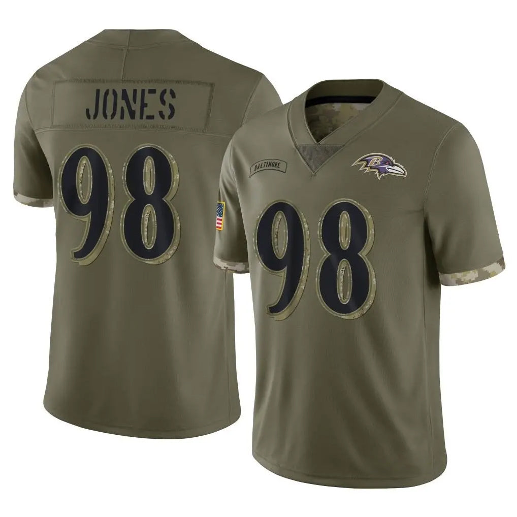 Ncoe B.Ravens #98 Travis Jones Player Olive Salute To Service Stitched Jerseys